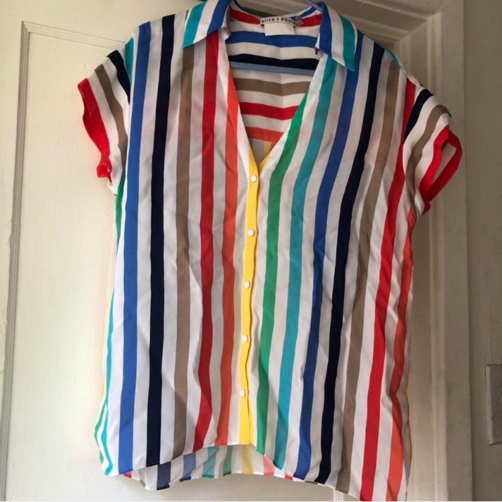 Alice + Olivia Rainbow Stripe Cupro Blouse Size M
